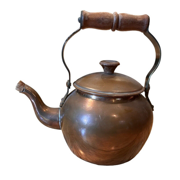 Vintage COPPER TEAPOT Primitive TEA KETTLE Wood Handle Portugal - Picture 5 of 9